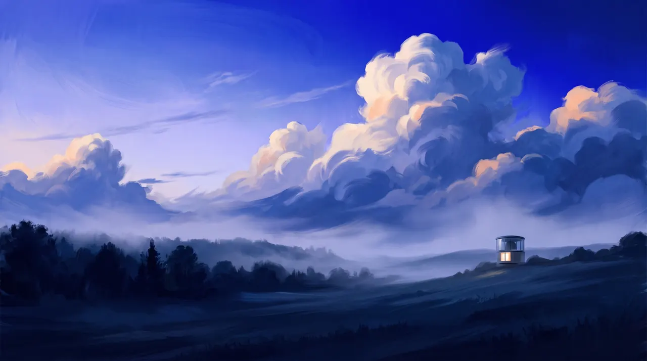 A painted valley at blue hour, one lit observatory on a distant hill